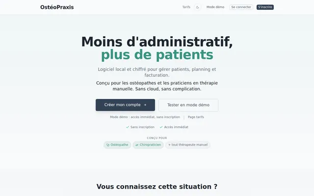 OstéoPraxis — application web développée avec Next.js et Supabase